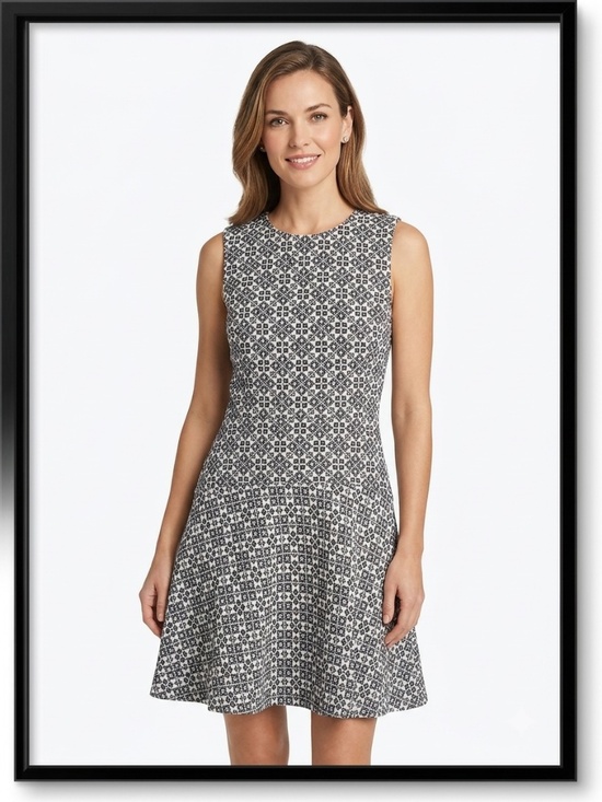 Tory Burch Dresses & Skirts - Tory Burch Black & White Geometric Jacquard Sleeveless A-Line Dress - Size 8